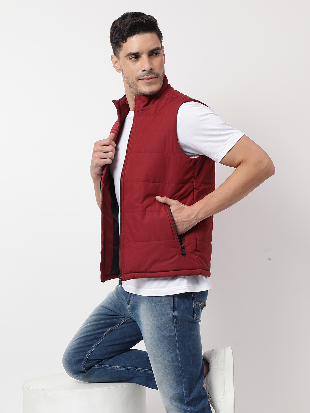 Numero Uno Men Maroon Sleeveless Jackets